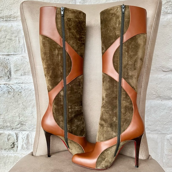 Christian Louboutin Canassone 100 Knee high Boots Cognac Olive Green Euro 38 - Picture 7 of 16